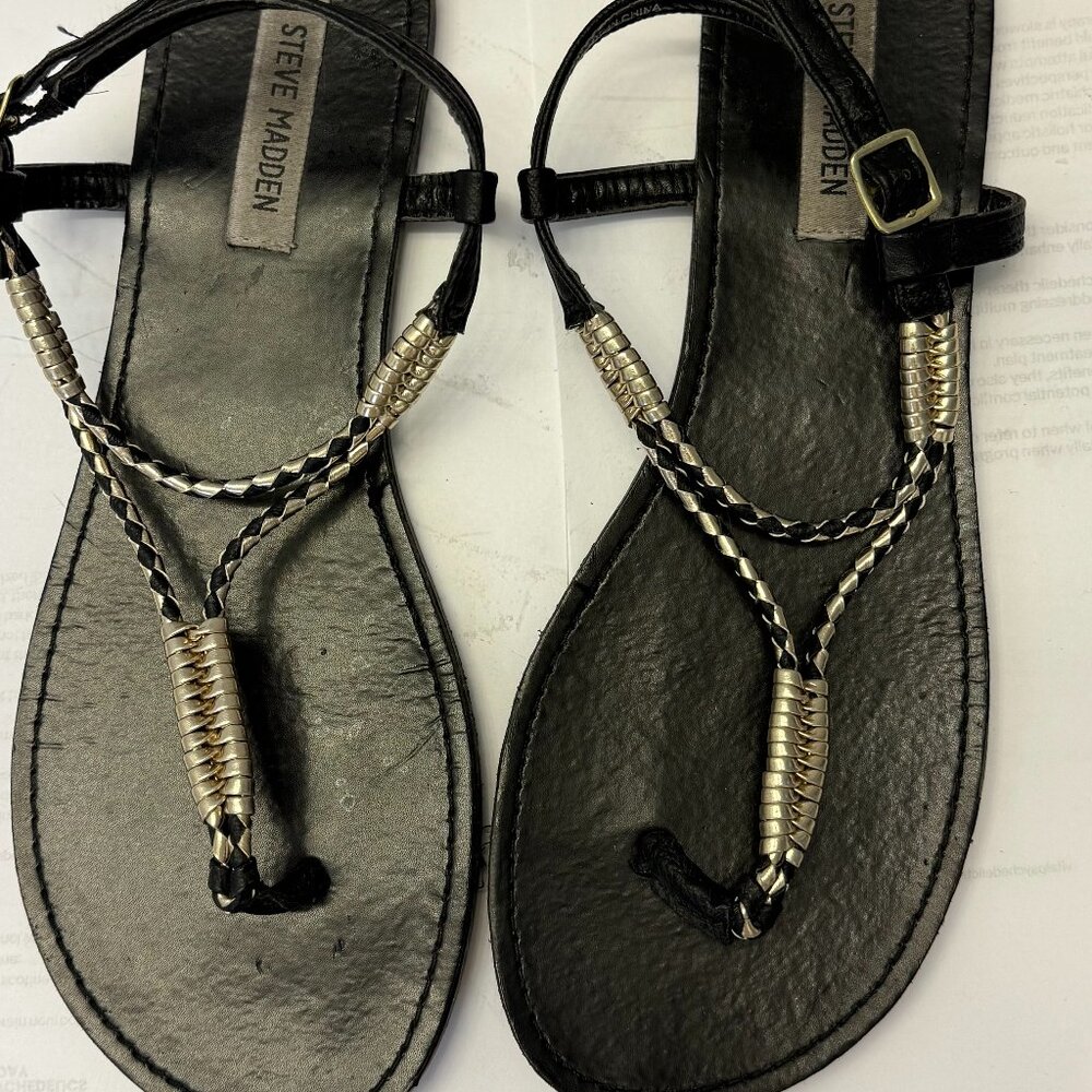 Steve Madden Black/Gold Strappy Flat Sandals